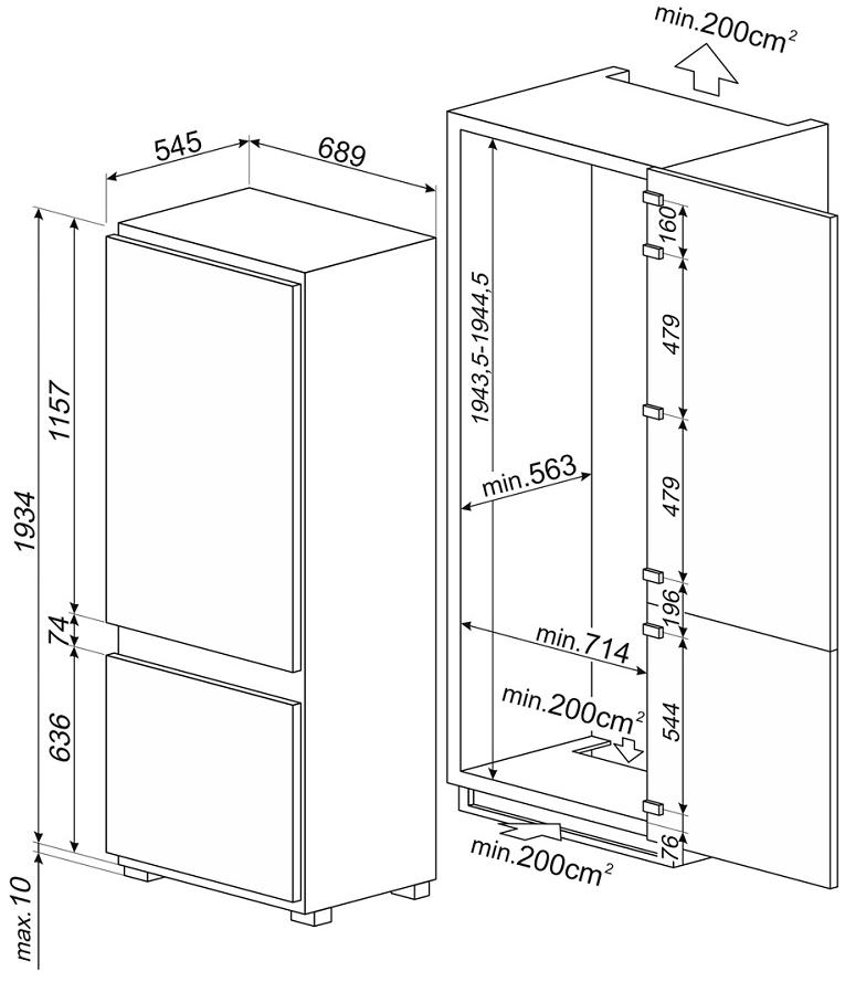 Встраиваемый холодильник Smeg C875TNE