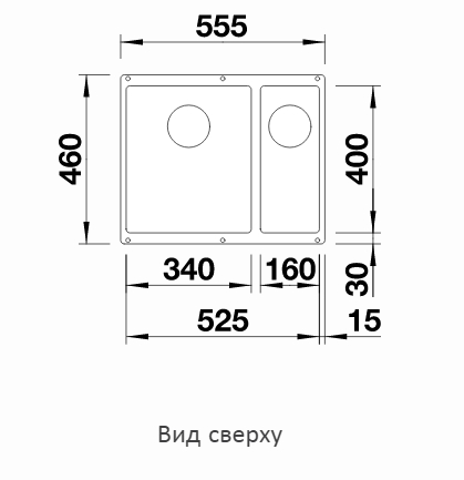  Blanco Subline 340/160-U черный чаша слева, отводная арматура InFino