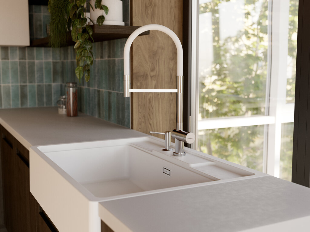 Смеситель для кухни Omoikiri Kanto-2 Plus-SB BN-WH нержавеющая сталь