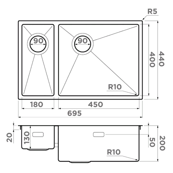  Omoikiri Taki 69-2-U/IF Side GB-R графит