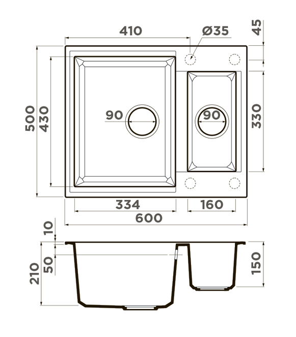  Omoikiri Sakaime 60-2-BL Tetogranit черный