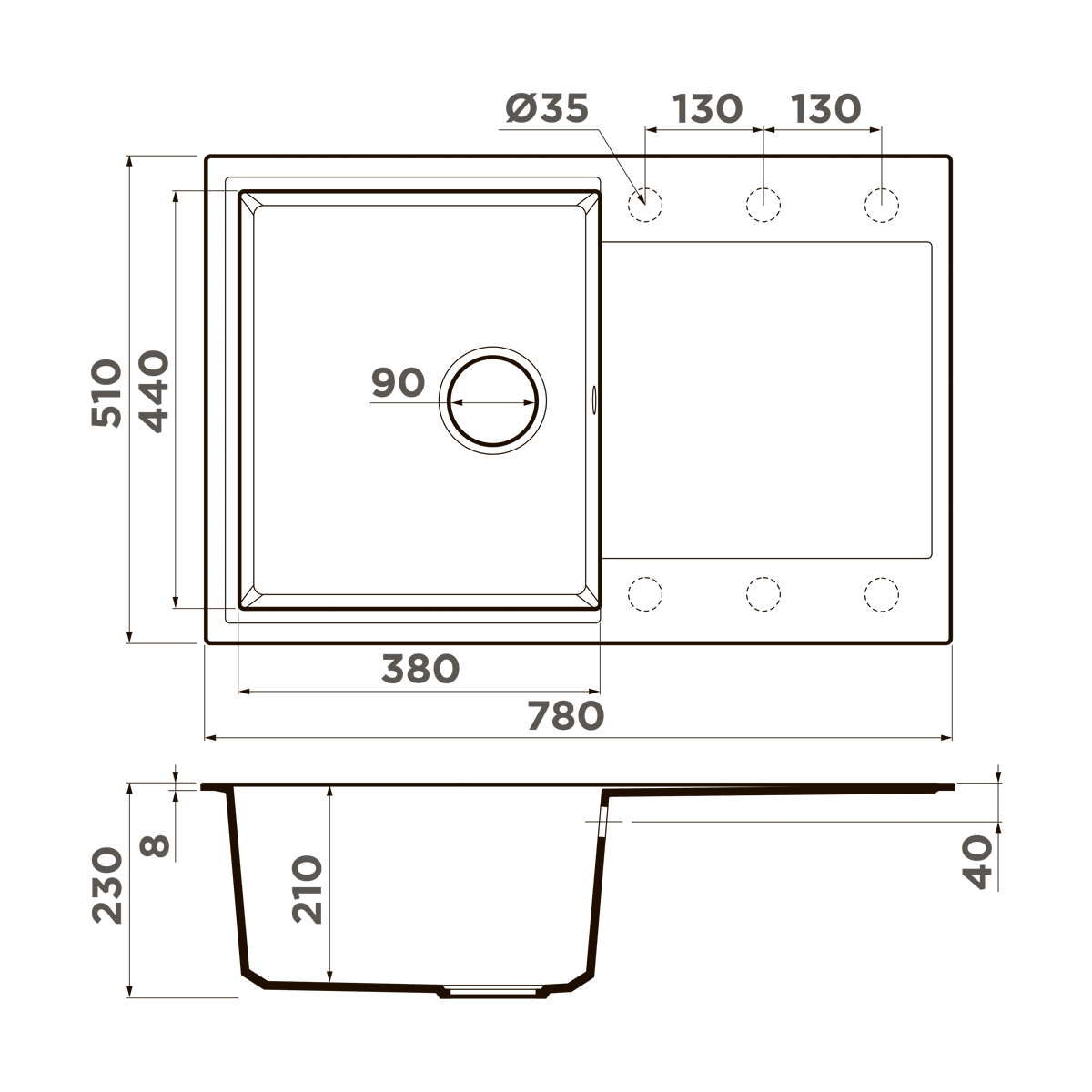  Omoikiri Daisen 78T ES Tetogranit espresso