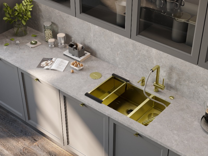  Omoikiri Taki 69-2-U/IF Side LG-L светлое золото, чаша слева