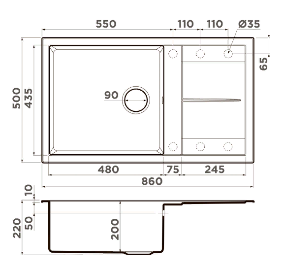  Omoikiri Sumi 86A GB графит