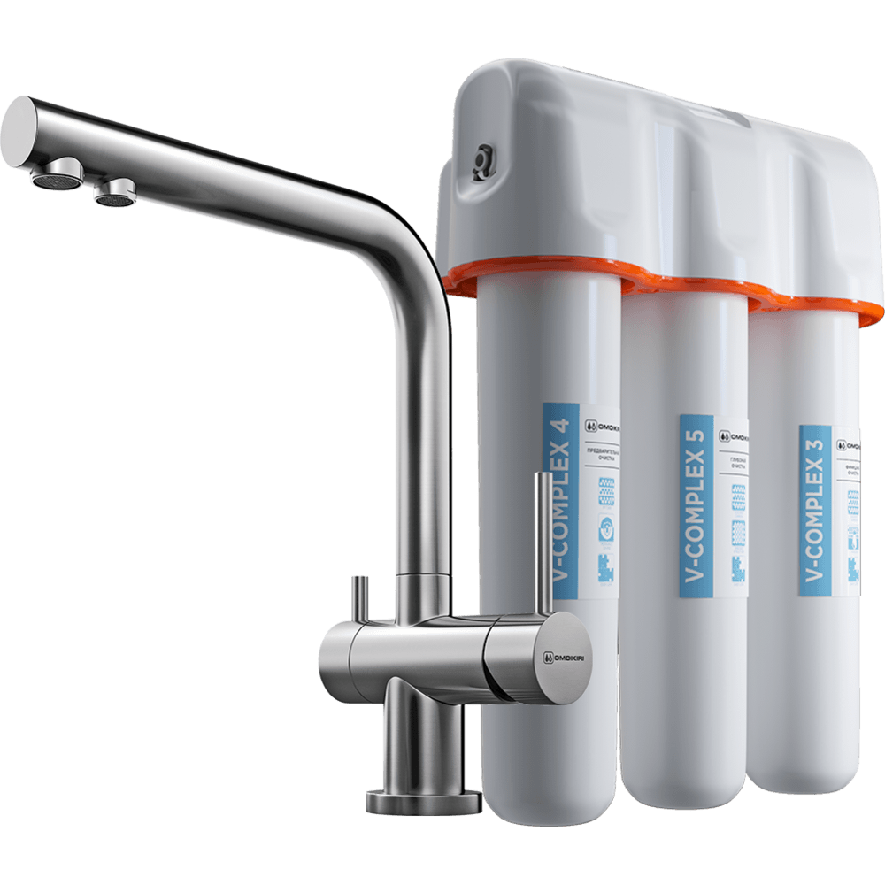  Omoikiri. Смеситель Nagano BN нержавеющая сталь + Фильтр Pure Drop Lite