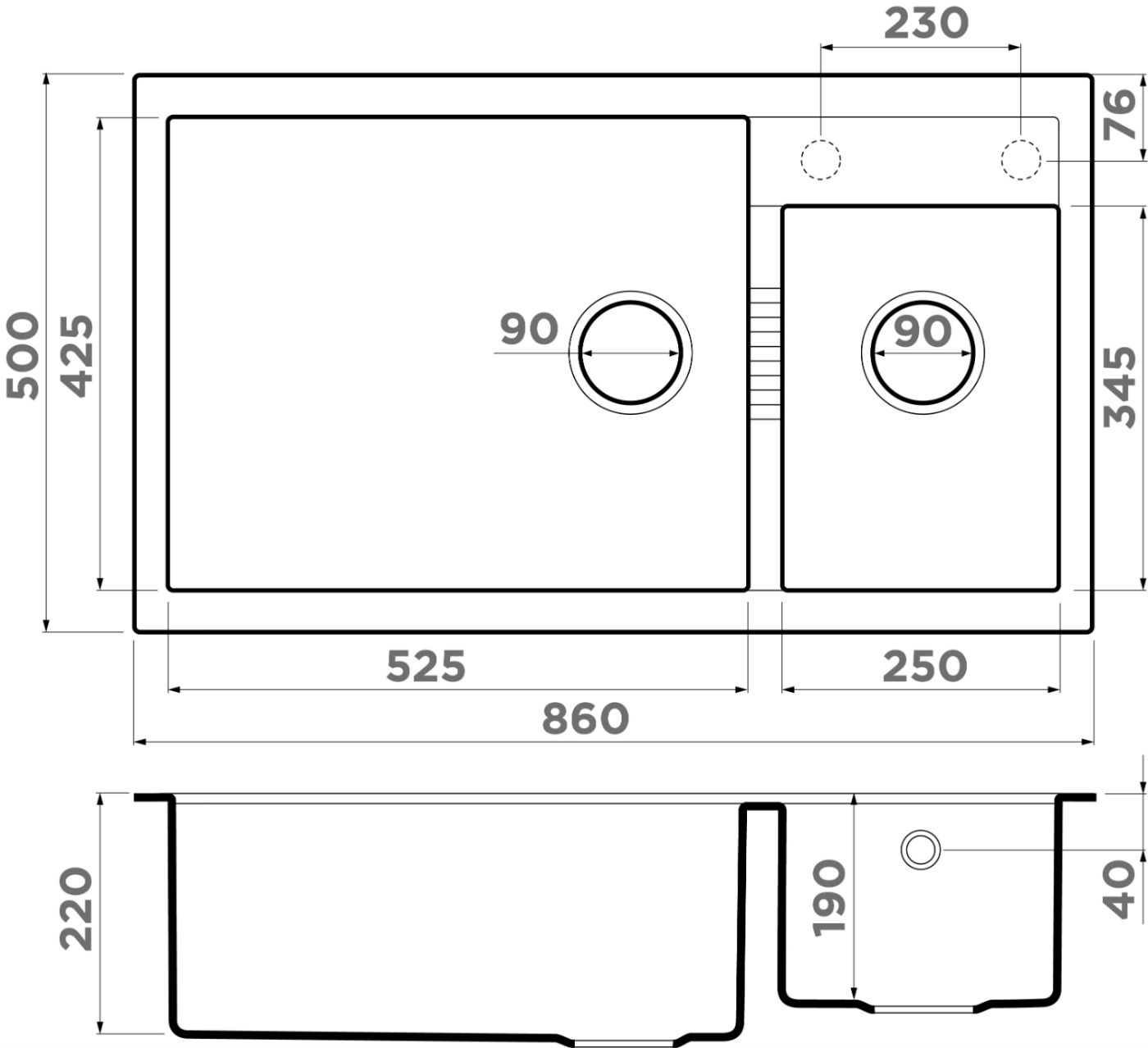  Omoikiri Tedori 86-2-LB-WH белый