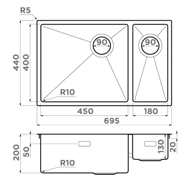  Omoikiri Taki 69-2-U/IF SIDE GB-L графит