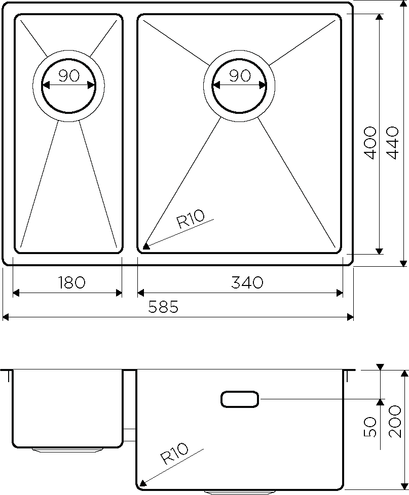  Omoikiri Taki 58-2-U/IF-IN-R нерж. сталь, чаша справа