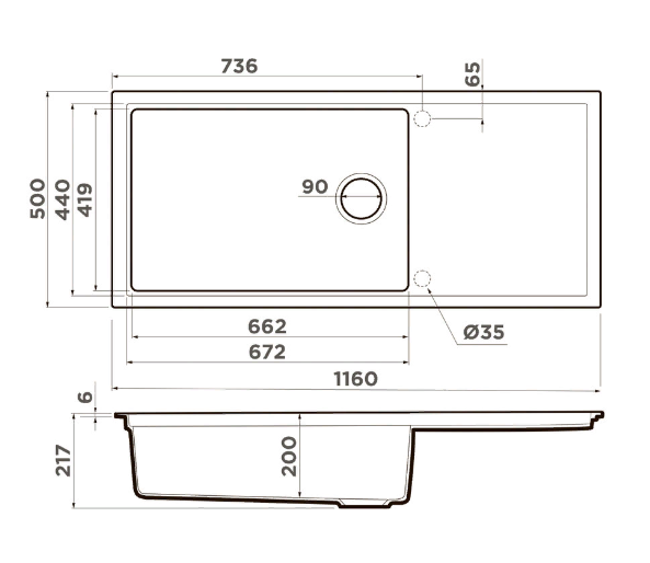  Omoikiri Sintesi 116 GR leningrad grey